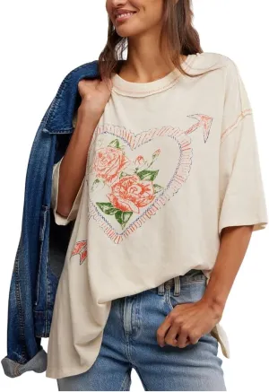 Womens Teens Oversized Graphic Tshirts Y2k Flower Fruit Vintage Tees Beach Surfer Casual Short Sleeve T Shirts