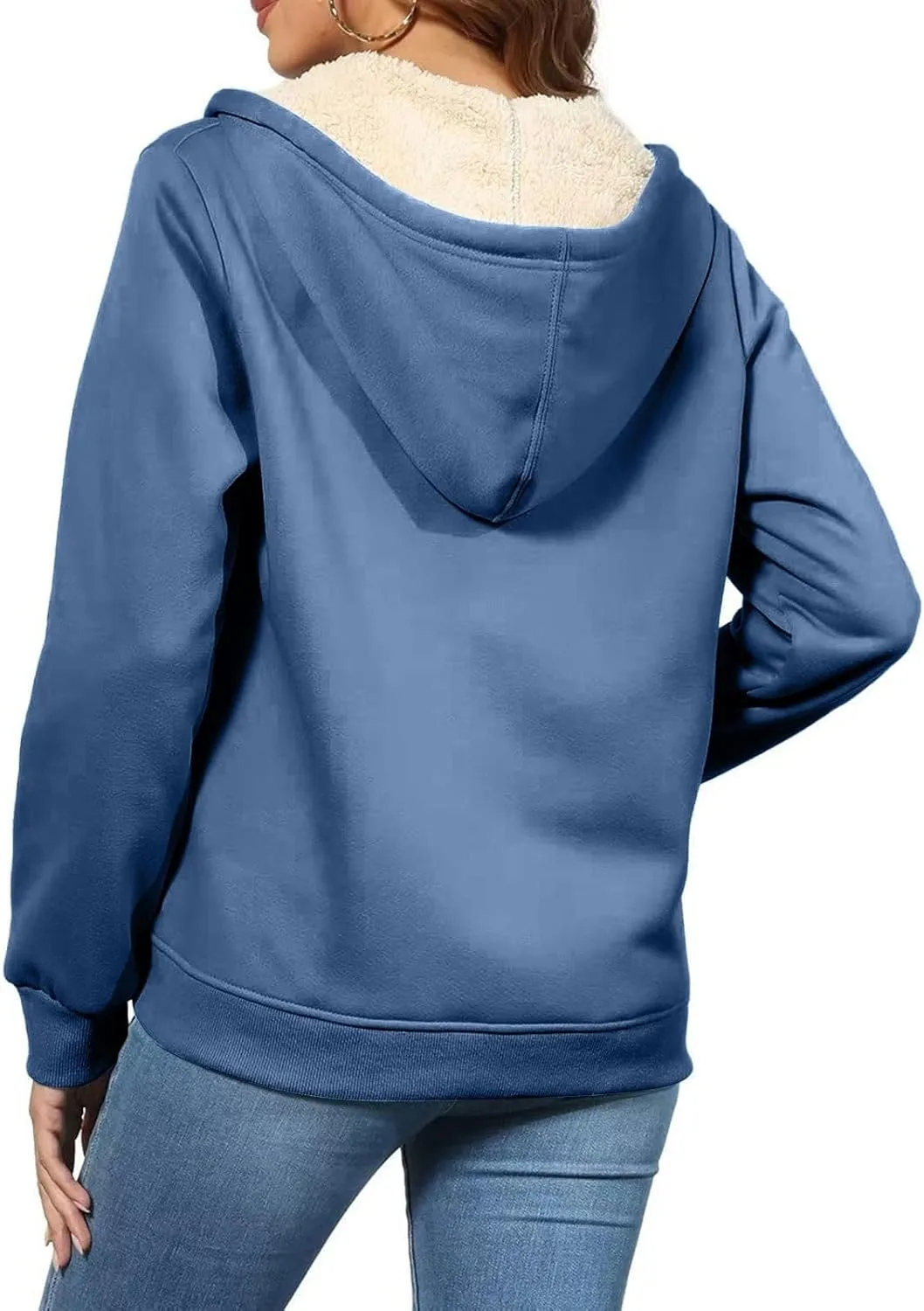 Womens Thick Wool Zip Up Hoodies Long Sleeve Sweatshirts Winter Fall Outfits Oversized Sweaters Casual