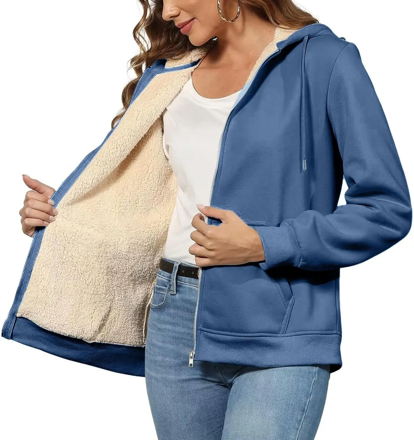 Womens Thick Wool Zip Up Hoodies Long Sleeve Sweatshirts Winter Fall Outfits Oversized Sweaters Casual