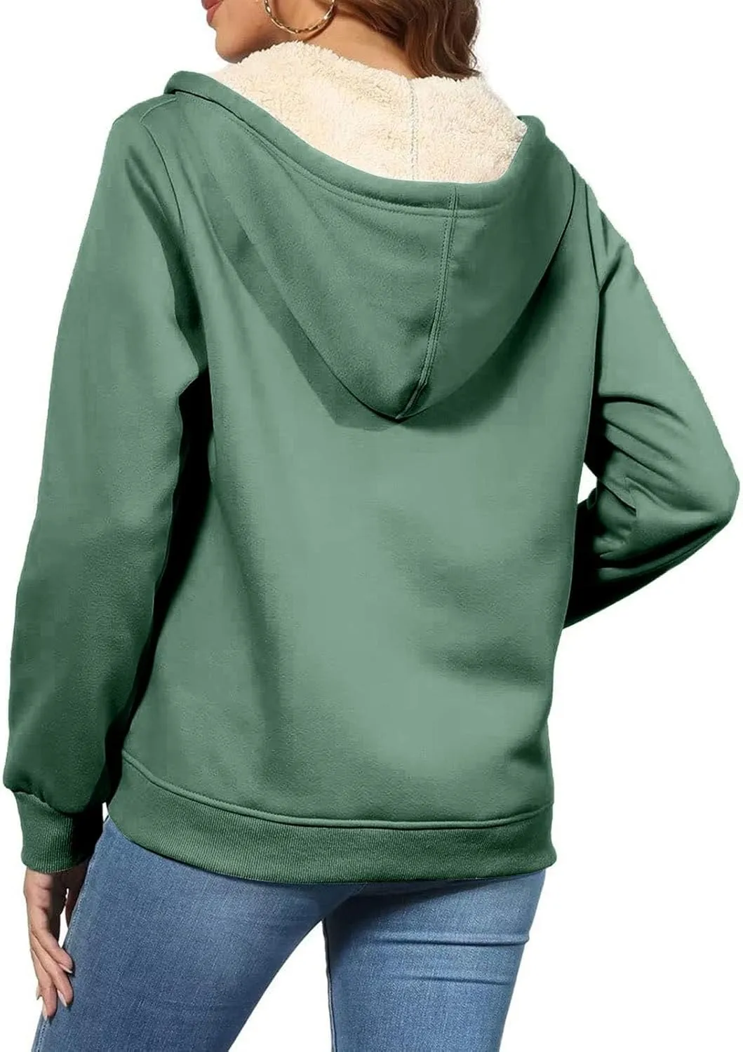 Womens Thick Wool Zip Up Hoodies Long Sleeve Sweatshirts Winter Fall Outfits Oversized Sweaters Casual