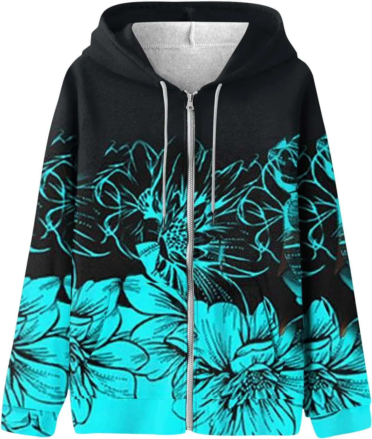 Women's Trendy Floral Printing Jacket Zip Up Long Sleeve Hoodies Streetwear Fashion Coat With Pockets