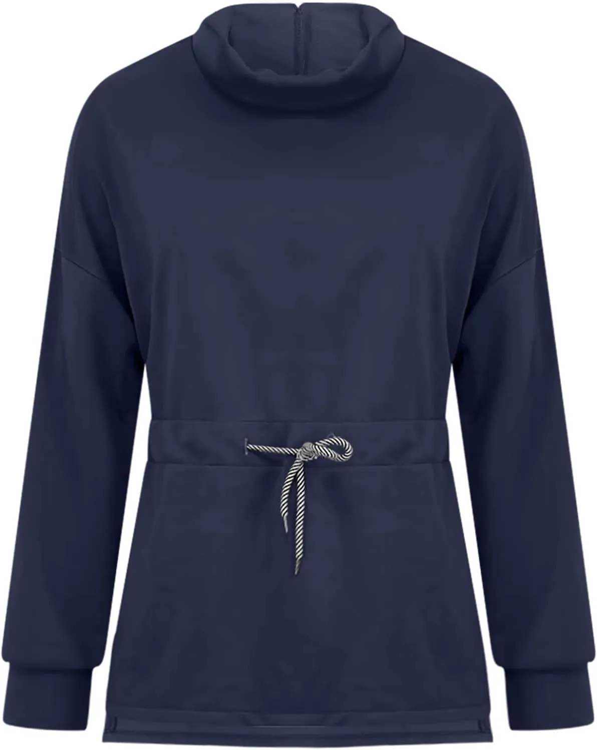Womens Turtleneck Sweatshirts Long Sleeve Drawstring Waist Pullover Tops Trendy 2024 Fall Hoodies Preppy Outfits