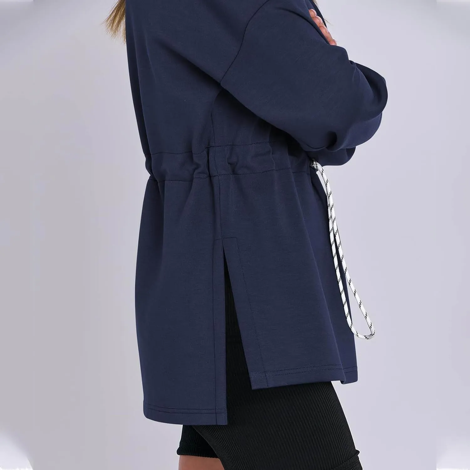 Womens Turtleneck Sweatshirts Long Sleeve Drawstring Waist Pullover Tops Trendy 2024 Fall Hoodies Preppy Outfits