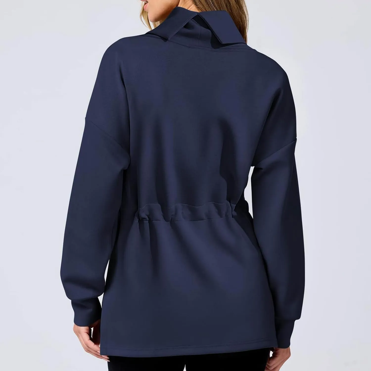 Womens Turtleneck Sweatshirts Long Sleeve Drawstring Waist Pullover Tops Trendy 2024 Fall Hoodies Preppy Outfits