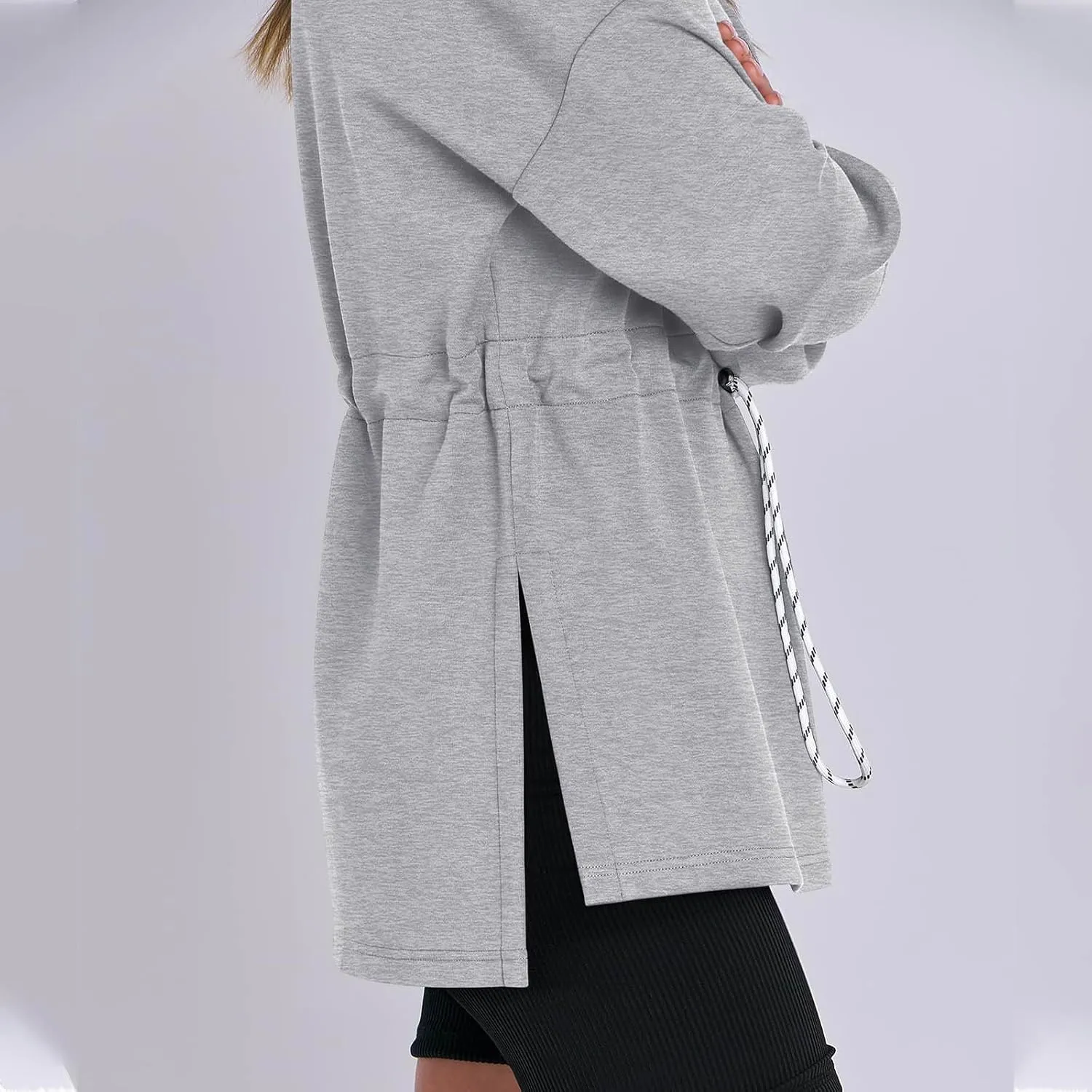 Womens Turtleneck Sweatshirts Long Sleeve Drawstring Waist Pullover Tops Trendy 2024 Fall Hoodies Preppy Outfits