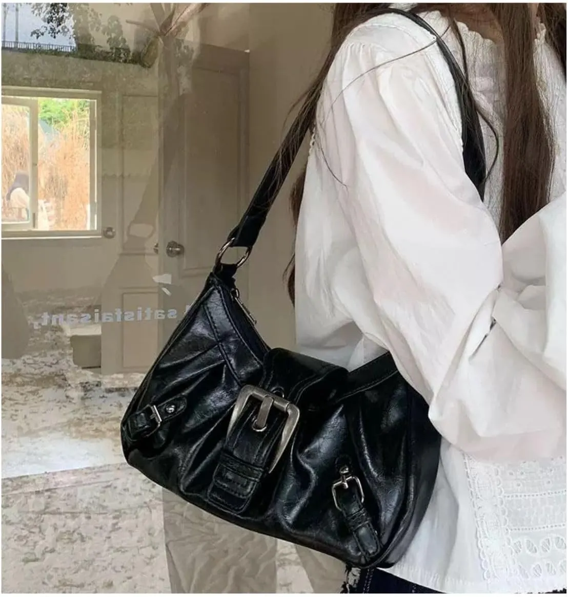 Women's Vintage Hobo Shoulder Bag - Y2K Punk Distressed PU Leather Grunge Fashion Satchel Purse