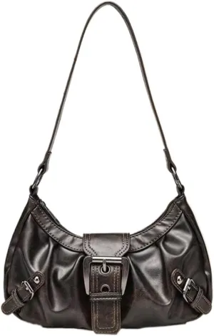 Women's Vintage Hobo Shoulder Bag - Y2K Punk Distressed PU Leather Grunge Fashion Satchel Purse