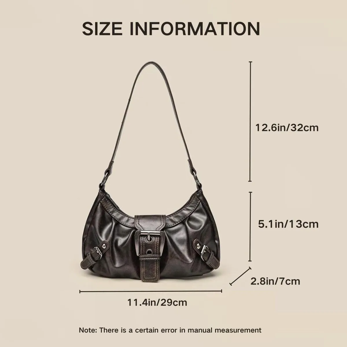 Women's Vintage Hobo Shoulder Bag - Y2K Punk Distressed PU Leather Grunge Fashion Satchel Purse