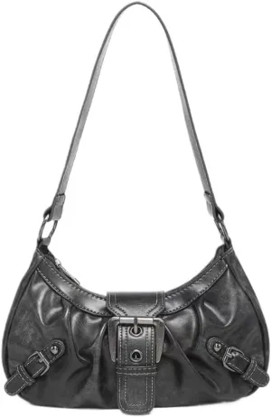 Women's Vintage Hobo Shoulder Bag - Y2K Punk Distressed PU Leather Grunge Fashion Satchel Purse