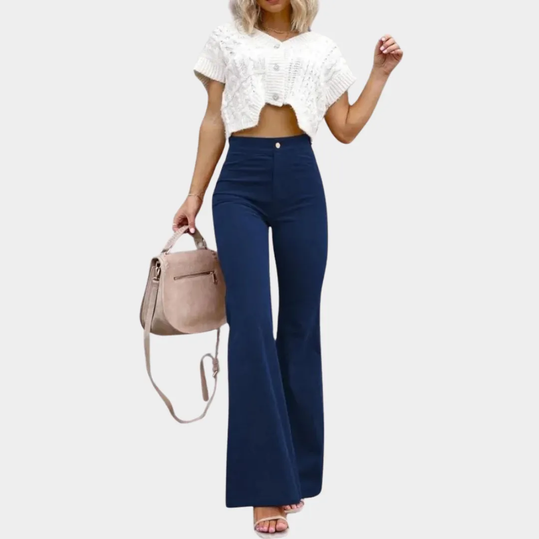Women's Wide-Leg Corduroy Trousers  Elastic Waist Cargo Pants  Flare Bell-Bottom Style  Multiple Colours