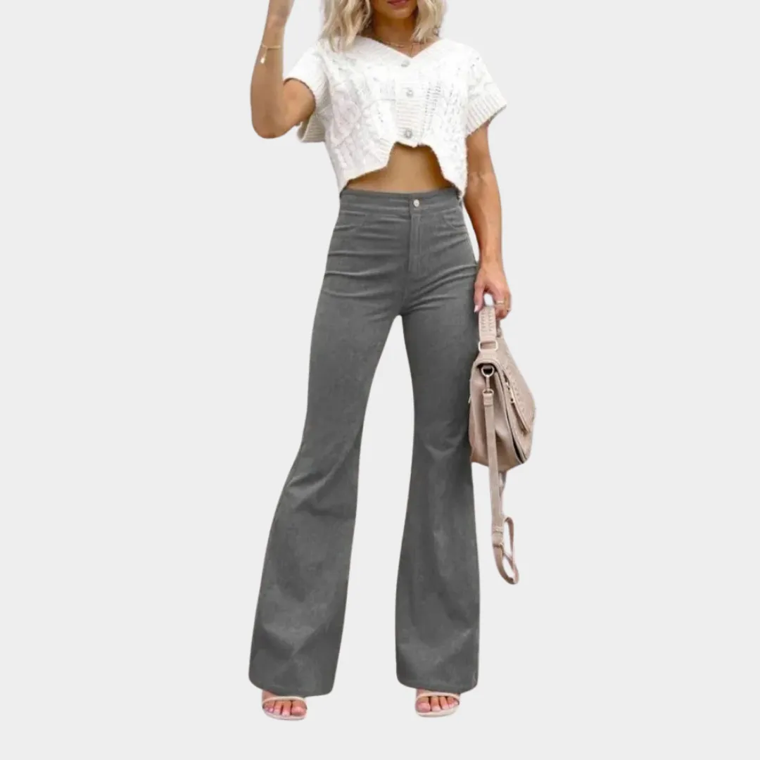 Women's Wide-Leg Corduroy Trousers  Elastic Waist Cargo Pants  Flare Bell-Bottom Style  Multiple Colours