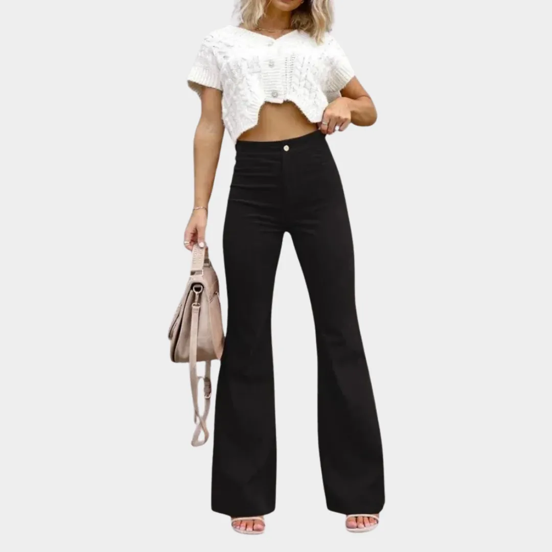 Women's Wide-Leg Corduroy Trousers  Elastic Waist Cargo Pants  Flare Bell-Bottom Style  Multiple Colours
