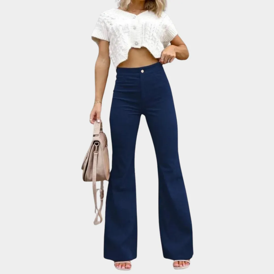 Women's Wide-Leg Corduroy Trousers  Elastic Waist Cargo Pants  Flare Bell-Bottom Style  Multiple Colours