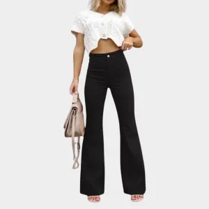 Women's Wide-Leg Corduroy Trousers  Elastic Waist Cargo Pants  Flare Bell-Bottom Style  Multiple Colours