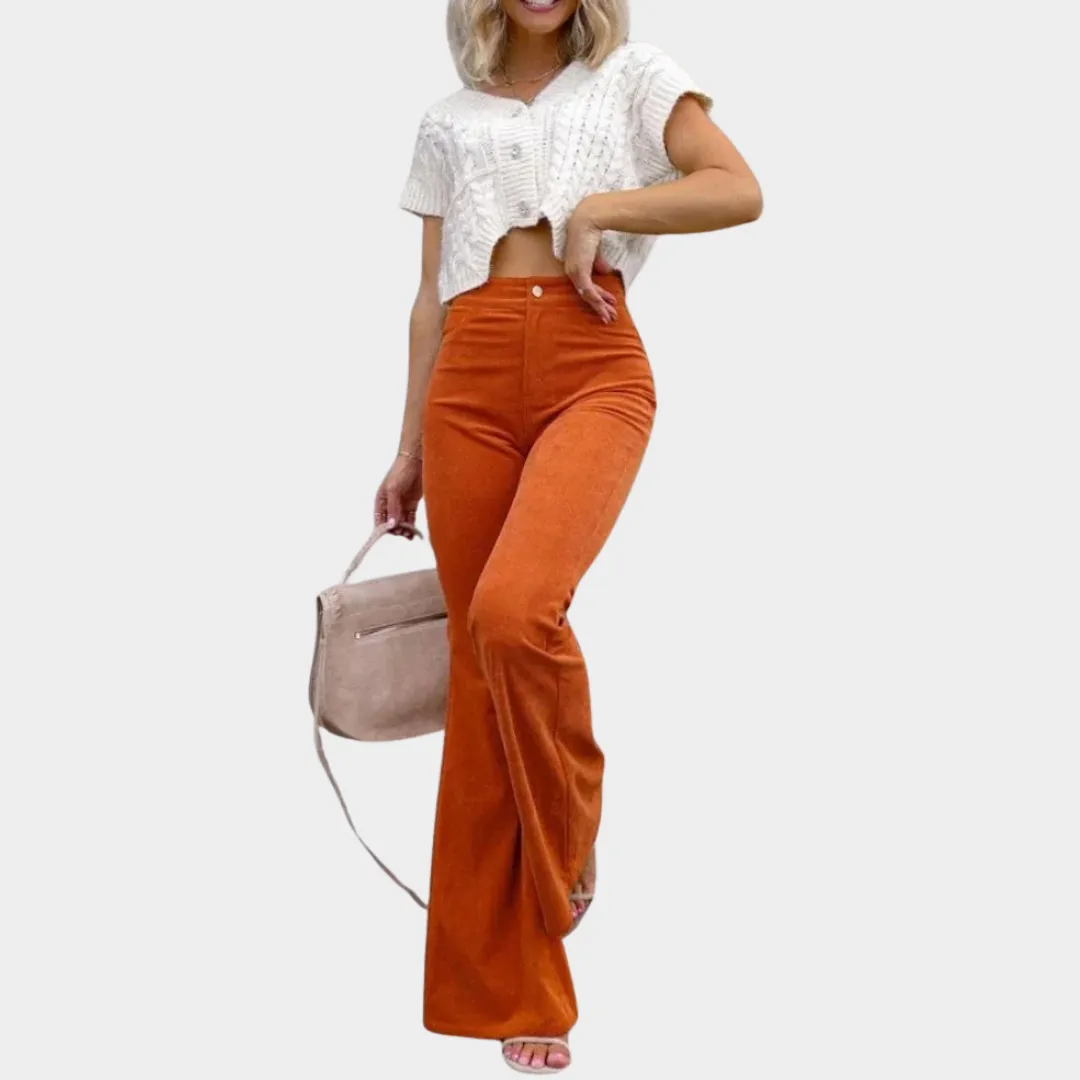 Women's Wide-Leg Corduroy Trousers  Elastic Waist Cargo Pants  Flare Bell-Bottom Style  Multiple Colours