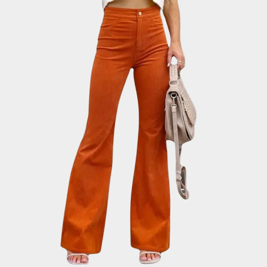 Women's Wide-Leg Corduroy Trousers  Elastic Waist Cargo Pants  Flare Bell-Bottom Style  Multiple Colours