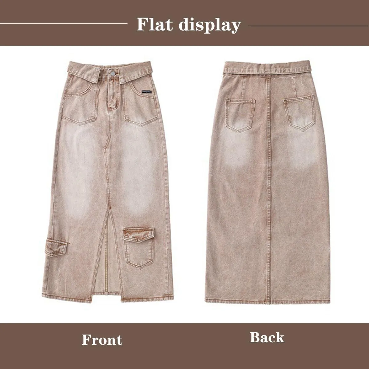 Women's Workwear Denim Skirt Retro high Waisted Flared Slit Pocket A-line Workwear Half Skirt Gothic Half Skirt
