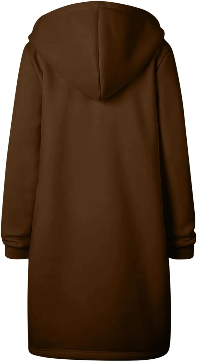Womens Zip Up Hoodies Long Casual Drawstring Fleece Sweatshirt Lightweight Oversized Jackets Coat Fall Clothes