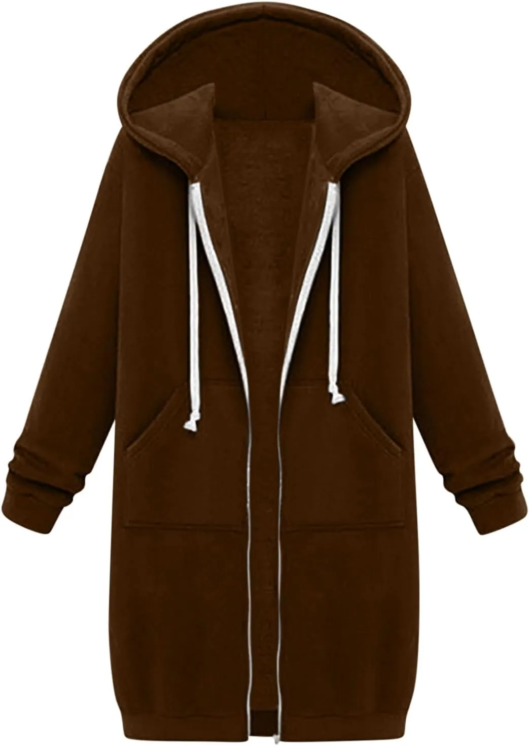 Womens Zip Up Hoodies Long Casual Drawstring Fleece Sweatshirt Lightweight Oversized Jackets Coat Fall Clothes