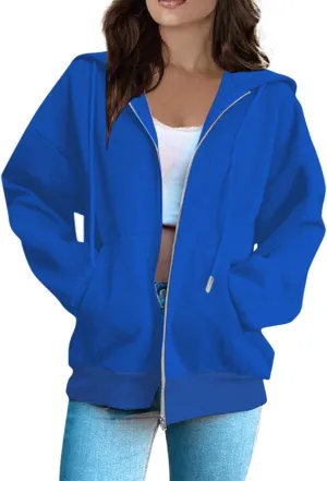 Womens Zip up Hoodies Long Sleeve Sweatshirts with Hood Fall Outfits Oversized Sweaters Casual Fashion Jackets 2024