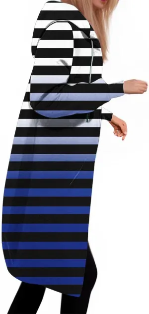 Women's Zip Up Hoodies Oversized Fleece Long Tunic Hooded Sweatshirts Casual Long Sleeve Stripes Hoodie Jacket Coat