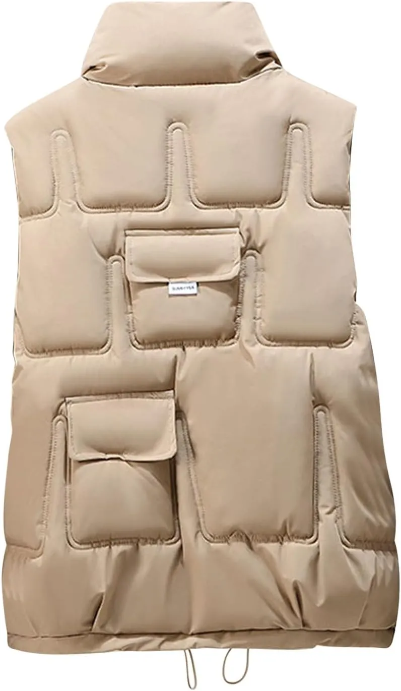 Work Vest For Women Outdoor Fishing Down Vest Utility Safari Travel Vest With Multi Pocket Winter Padded Jacket Coat