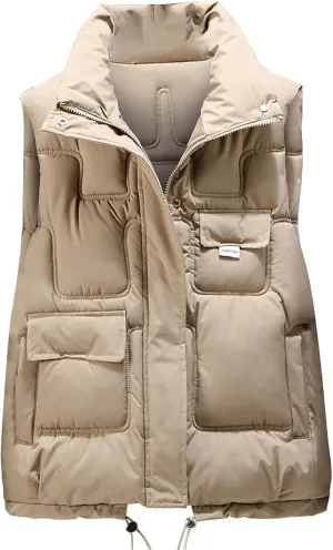 Work Vest For Women Outdoor Fishing Down Vest Utility Safari Travel Vest With Multi Pocket Winter Padded Jacket Coat