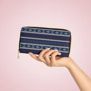 Wristlet Phone Wallet, Blue Geometric Aztec H-Style Purse