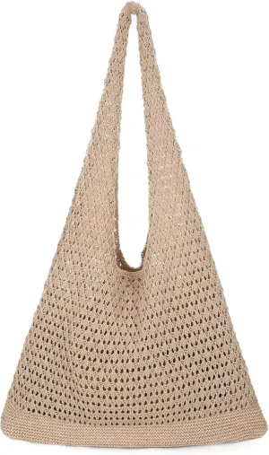 XZQTIVE Crochet Tote Bag for Women Mesh Beach bag for Summer Vacation Aesthetic Hobo Knit Shoulder Bag