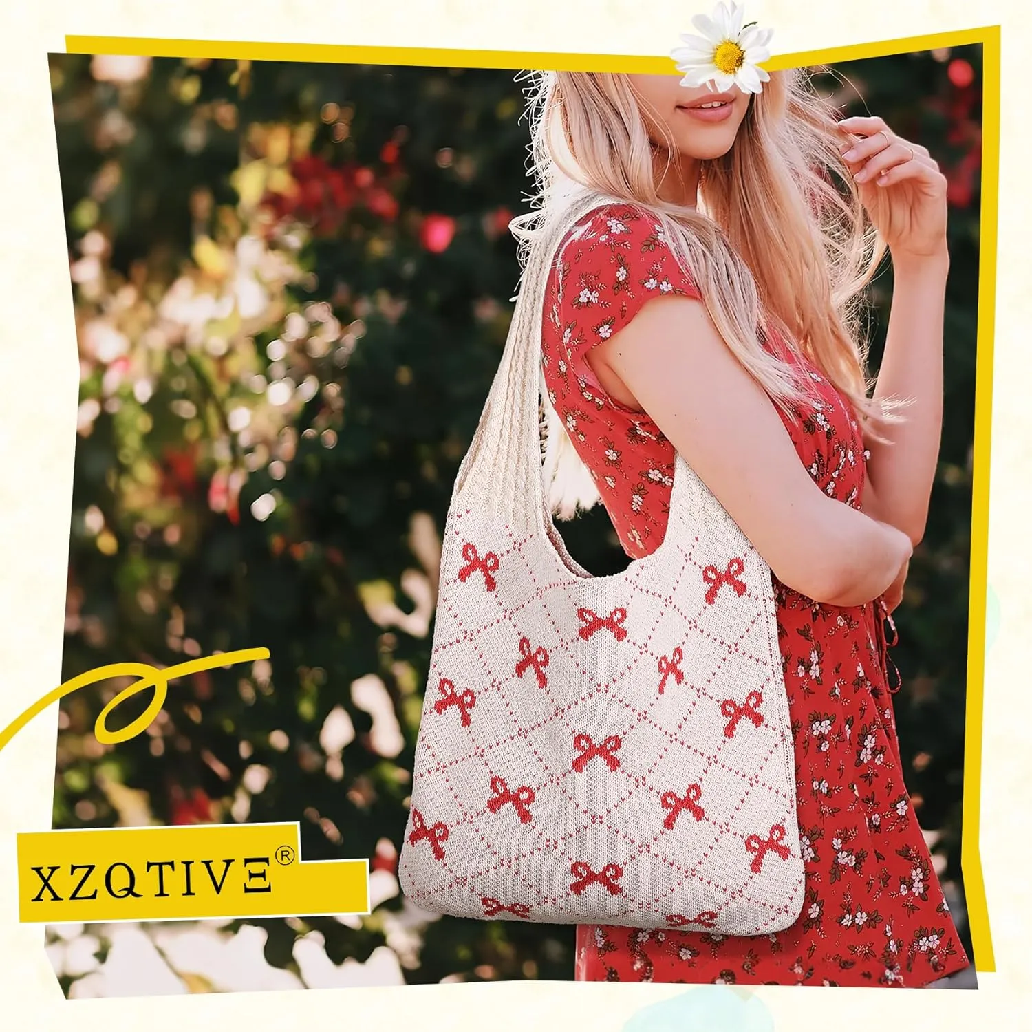 XZQTIVE Crochet Tote Bag for Women Mesh Beach bag for Summer Vacation Aesthetic Hobo Knit Shoulder Bag