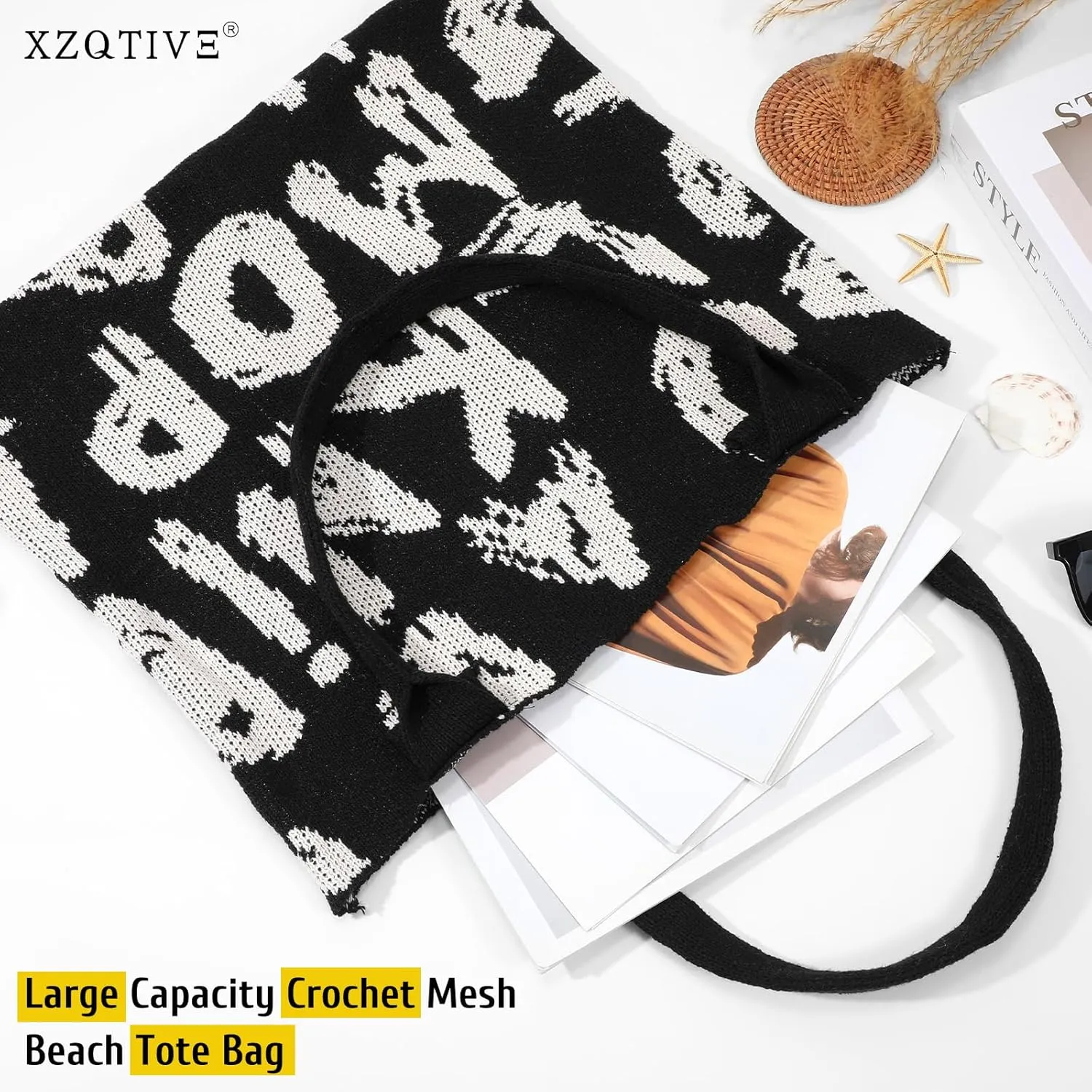 XZQTIVE Crochet Tote Bag for Women Mesh Beach bag for Summer Vacation Aesthetic Hobo Knit Shoulder Bag