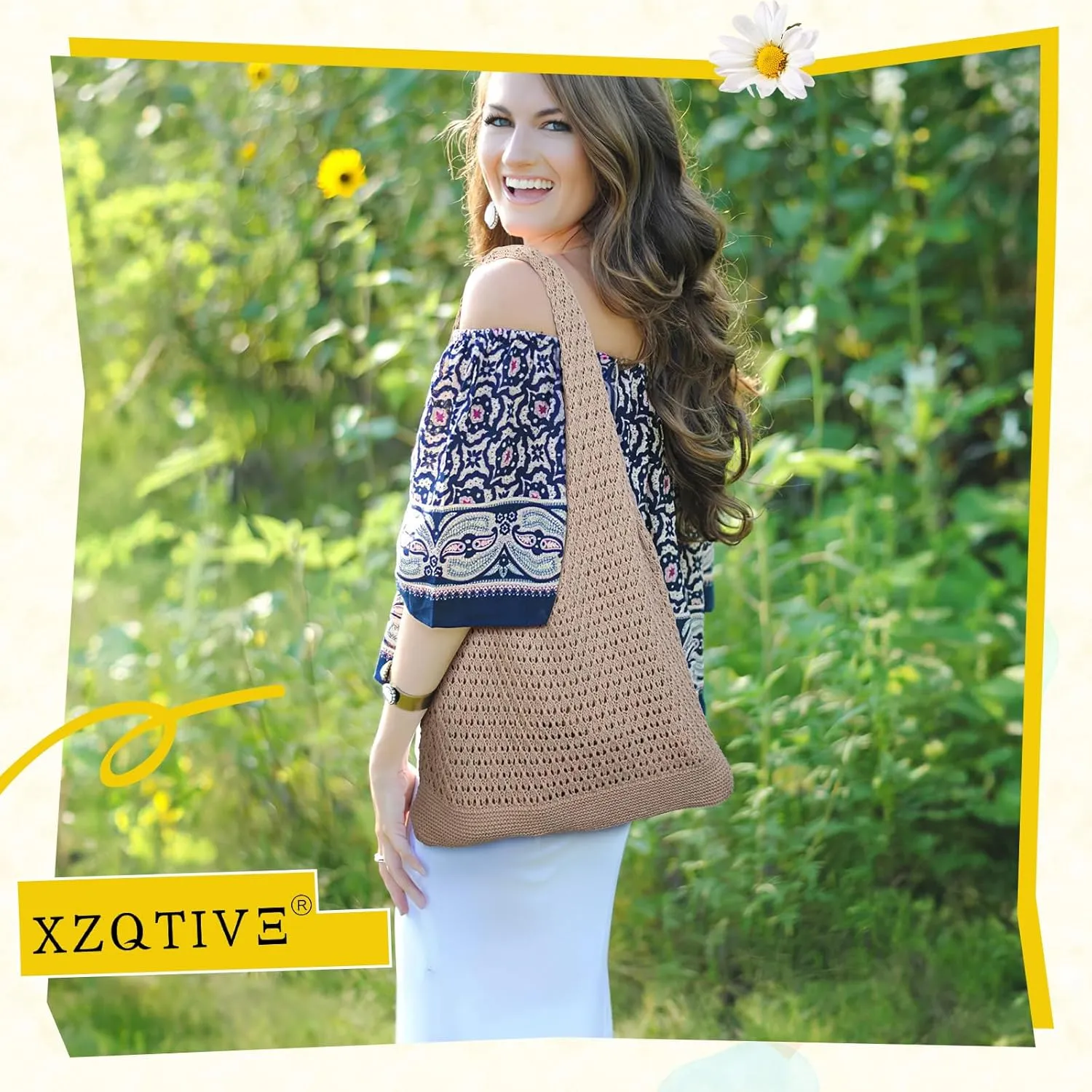 XZQTIVE Crochet Tote Bag for Women Mesh Beach bag for Summer Vacation Aesthetic Hobo Knit Shoulder Bag