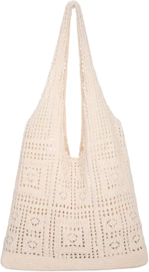 XZQTIVE Crochet Tote Bag for Women Mesh Beach bag for Summer Vacation Aesthetic Hobo Knit Shoulder Bag