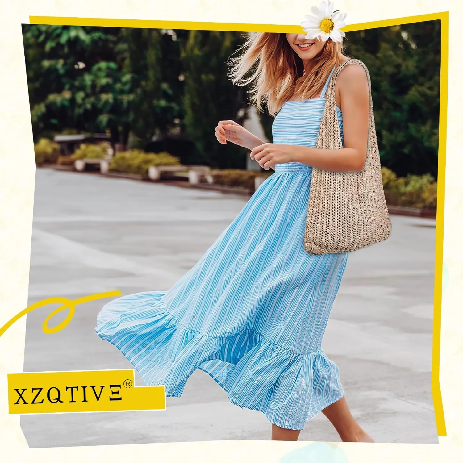 XZQTIVE Crochet Tote Bag for Women Mesh Beach bag for Summer Vacation Aesthetic Hobo Knit Shoulder Bag