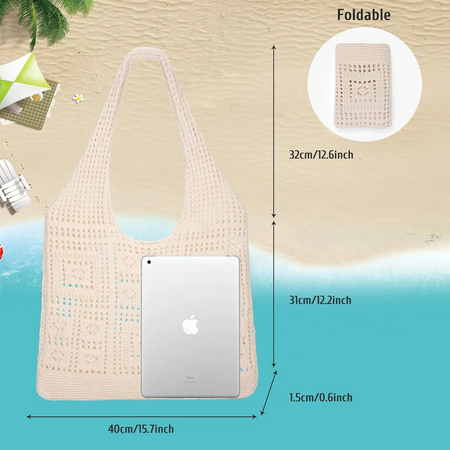 XZQTIVE Crochet Tote Bag for Women Mesh Beach bag for Summer Vacation Aesthetic Hobo Knit Shoulder Bag