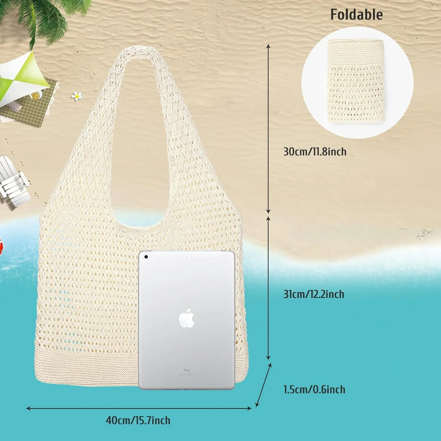 XZQTIVE Crochet Tote Bag for Women Mesh Beach bag for Summer Vacation Aesthetic Hobo Knit Shoulder Bag