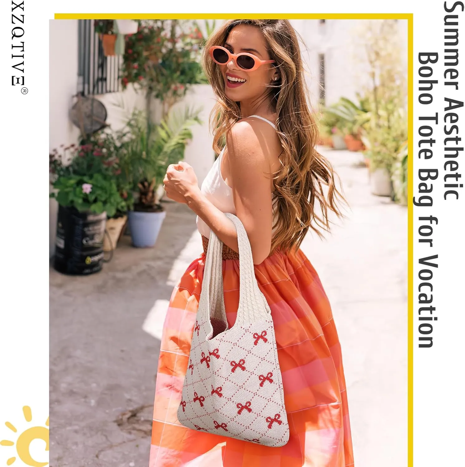 XZQTIVE Crochet Tote Bag for Women Mesh Beach bag for Summer Vacation Aesthetic Hobo Knit Shoulder Bag