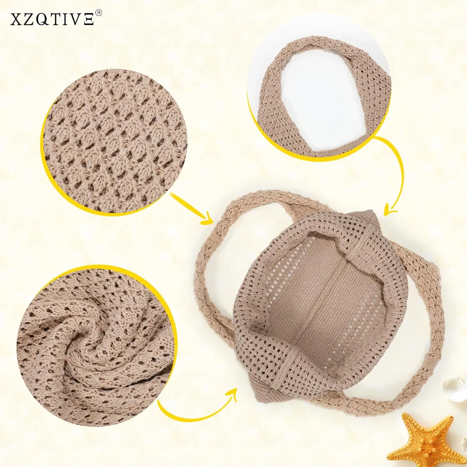 XZQTIVE Crochet Tote Bag for Women Mesh Beach bag for Summer Vacation Aesthetic Hobo Knit Shoulder Bag