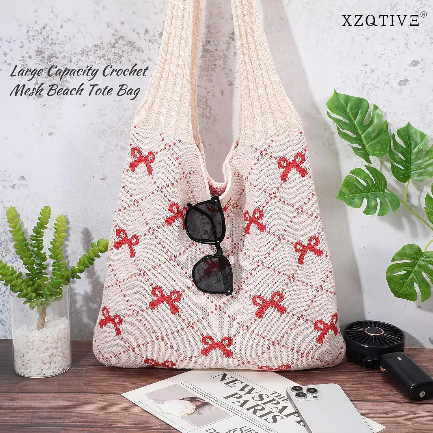 XZQTIVE Crochet Tote Bag for Women Mesh Beach bag for Summer Vacation Aesthetic Hobo Knit Shoulder Bag
