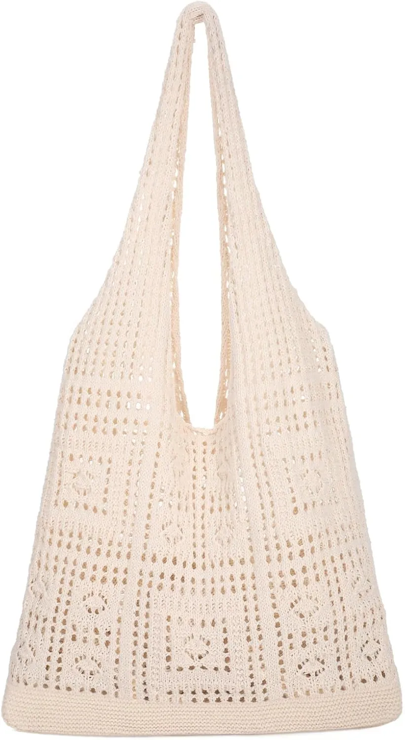 XZQTIVE Crochet Tote Bag for Women Mesh Beach bag for Summer Vacation Aesthetic Hobo Knit Shoulder Bag
