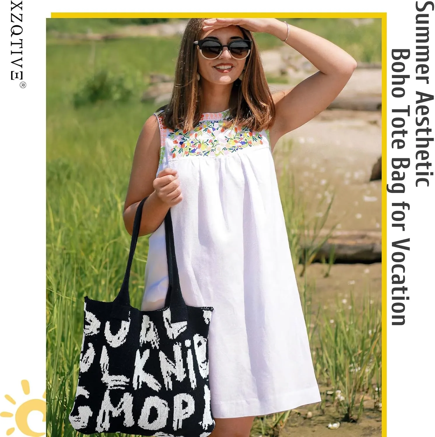 XZQTIVE Crochet Tote Bag for Women Mesh Beach bag for Summer Vacation Aesthetic Hobo Knit Shoulder Bag