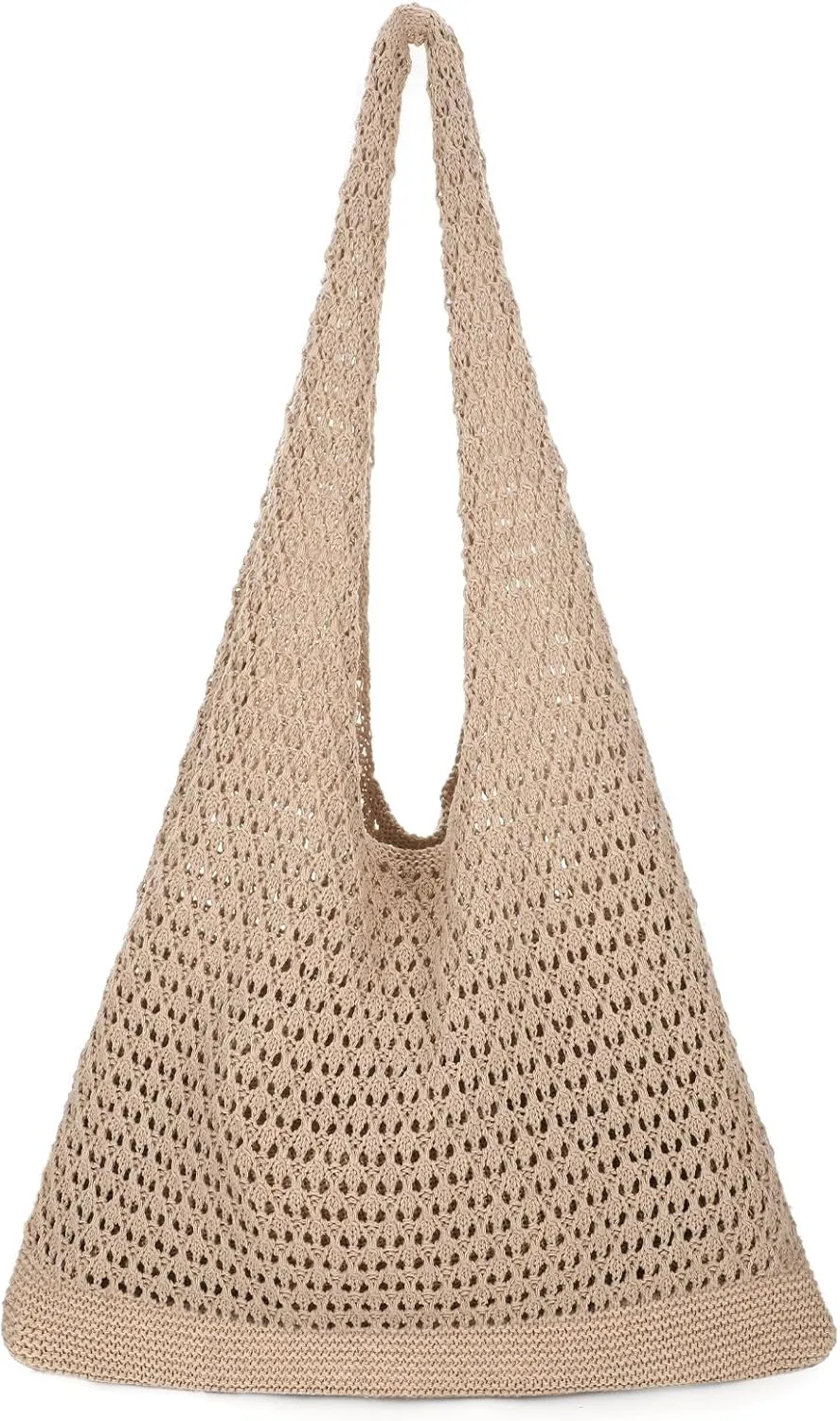 XZQTIVE Crochet Tote Bag for Women Mesh Beach bag for Summer Vacation Aesthetic Hobo Knit Shoulder Bag