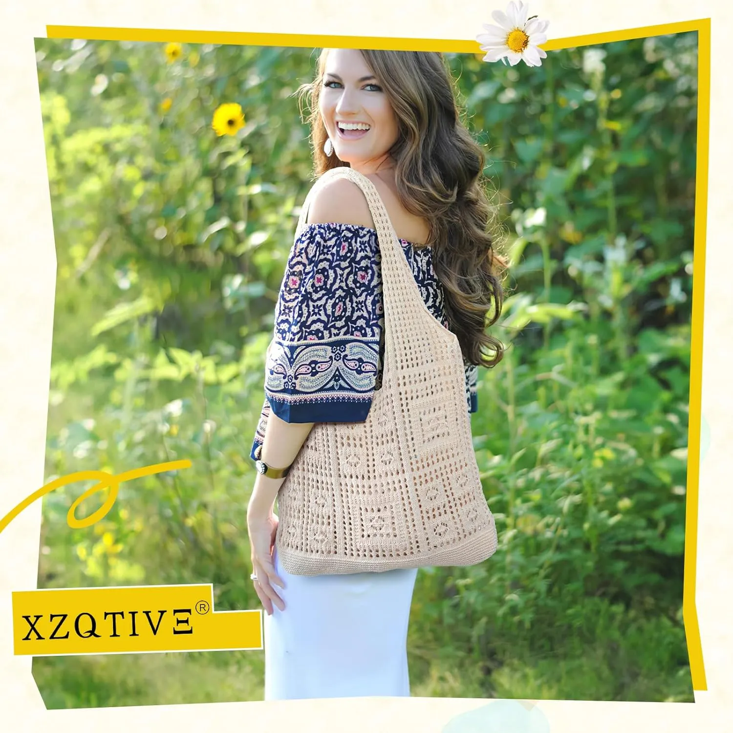 XZQTIVE Crochet Tote Bag for Women Mesh Beach bag for Summer Vacation Aesthetic Hobo Knit Shoulder Bag