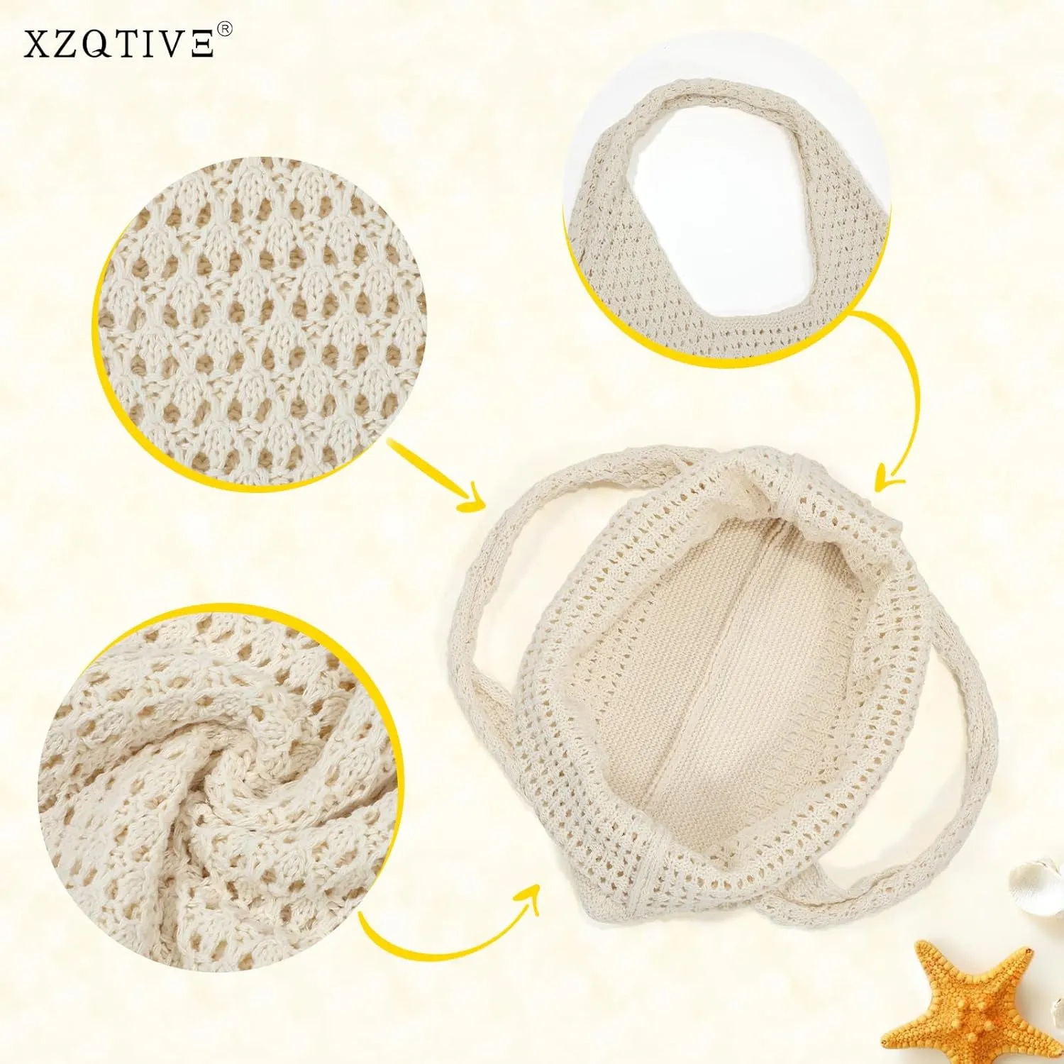 XZQTIVE Crochet Tote Bag for Women Mesh Beach bag for Summer Vacation Aesthetic Hobo Knit Shoulder Bag