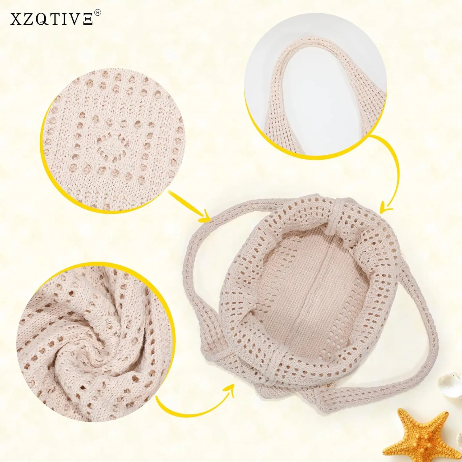 XZQTIVE Crochet Tote Bag for Women Mesh Beach bag for Summer Vacation Aesthetic Hobo Knit Shoulder Bag