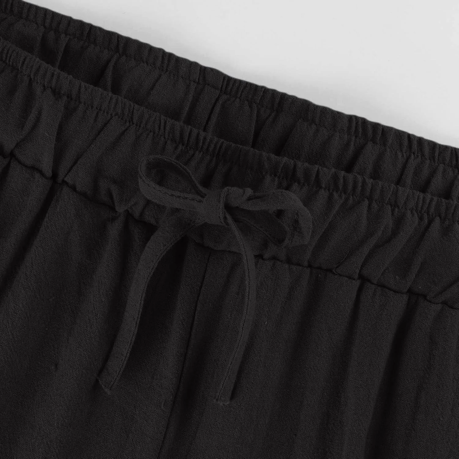 yardsong Capri Pants for Women Cotton Linen Summer Wide Leg Pants Casual Loose Fit Drawstring Boho Beach Pant with Pockets