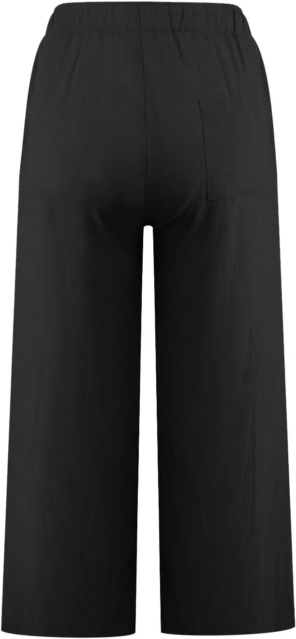 yardsong Capri Pants for Women Cotton Linen Summer Wide Leg Pants Casual Loose Fit Drawstring Boho Beach Pant with Pockets