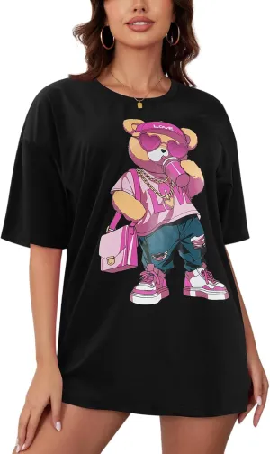 YIJIU Women's Graphic Oversized T Shirts Letter Print Short Sleeve Loose Casual Summer Tops