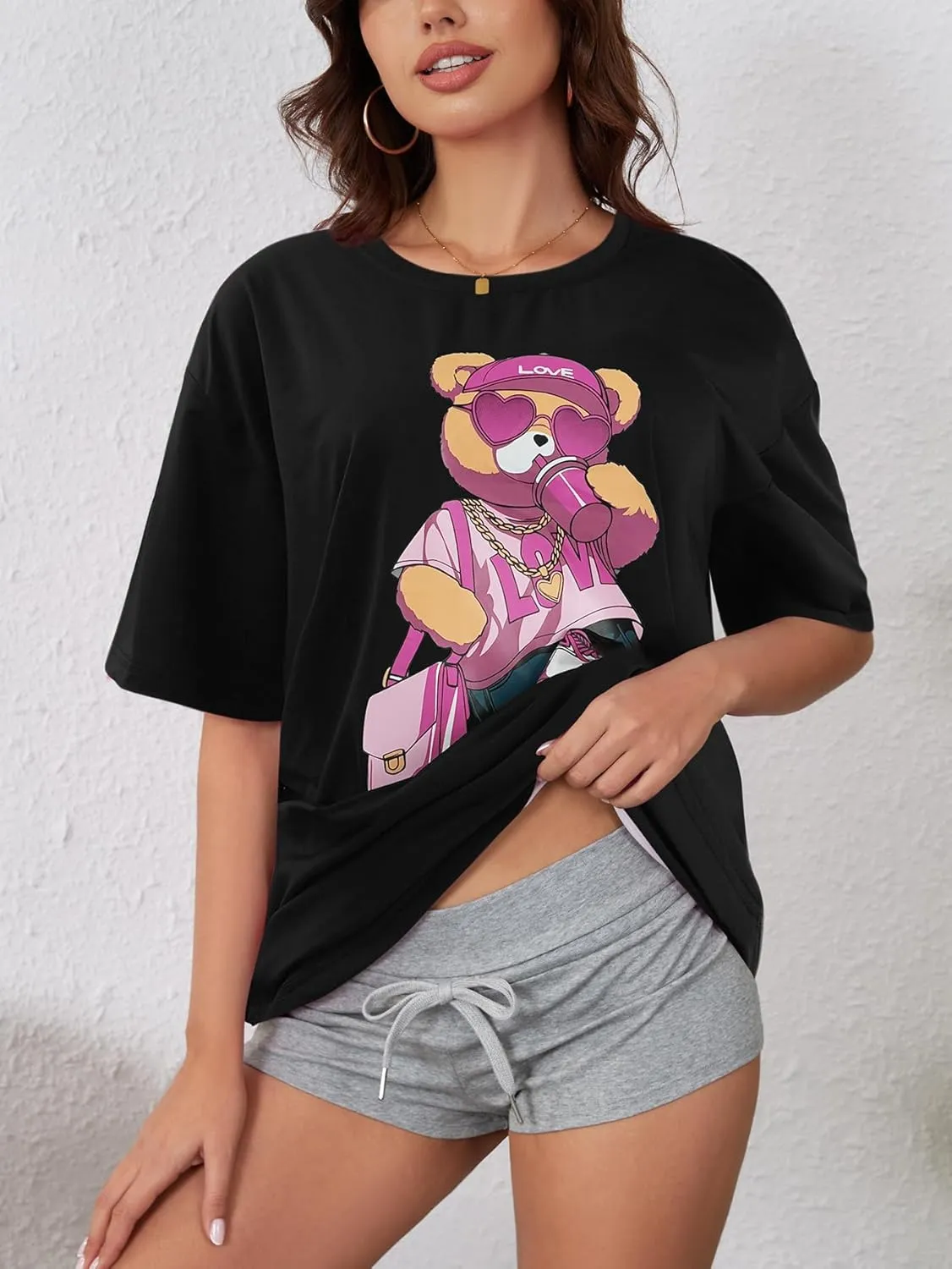 YIJIU Women's Graphic Oversized T Shirts Letter Print Short Sleeve Loose Casual Summer Tops
