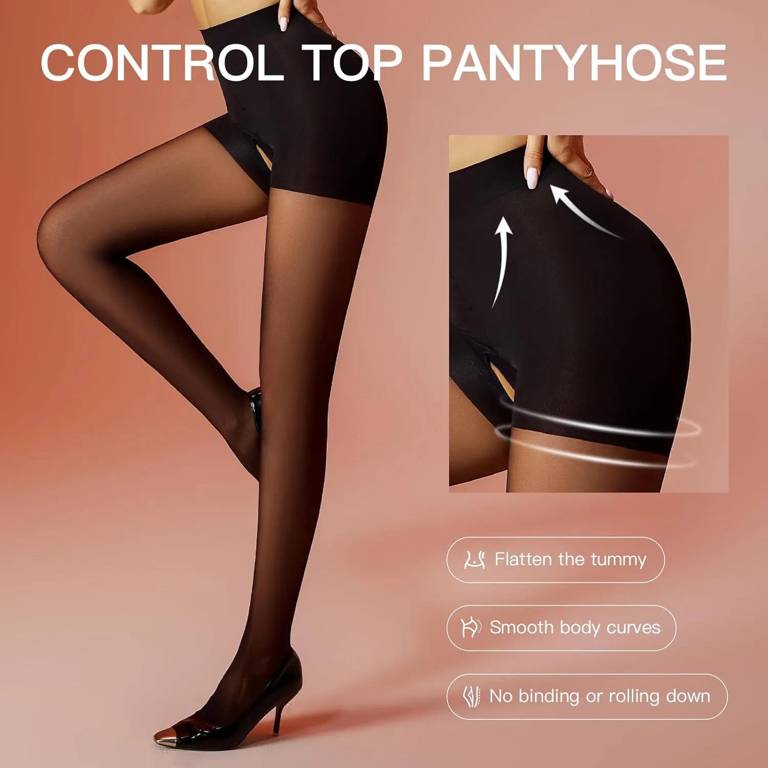 Yilanmy Open Crotch Pantyhose for Women Tummy Control 12D High Waist Sheer Tights Controp Top Pantyhose 2 Pairs